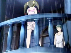 Cute young lady loses chastity beneath an deterrent rain